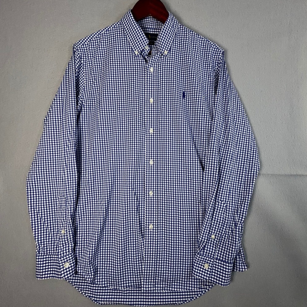 Polo Ralph Lauren Performance Gingham Shirt Mens Medium Blue White Classic Fit